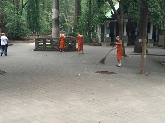 monks cleaning before breakfast