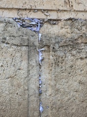Prayers written on paper and shoved into the cracks of the Western Wall