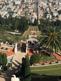 Looking down at Bahai Gardens on the Mediterranean
